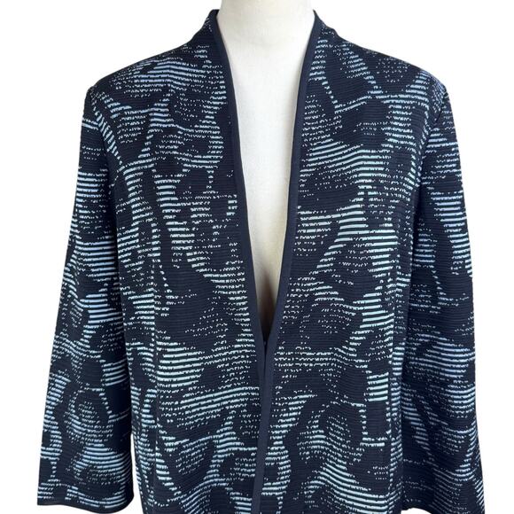 Misook Black & Blue Textured Rib Knit Animal Print Ottoman Cardigan Jacket - Picture 8 of 13